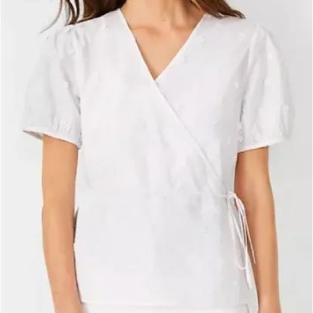 Ann Taylor White Floral Wrap Blouse